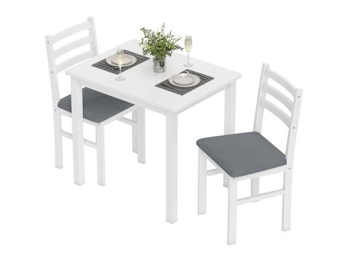 Ensemble table et chaises compact - 3 pièces: table et 2 chaises - Blanc - 80x60x74 5 cm (table) - Chaises rembourrées