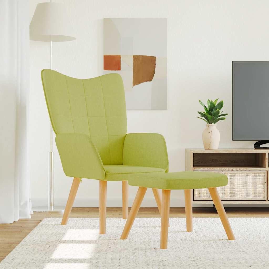 Grüner Relaxsessel mit Hocker aus Stoff, ergonomischer Lounge-Sessel mit Polsterung, Holzbeinen und Stahlrahmen sowie Arm- und Rückenlehne für Wohnzimmer, Büro und Empfang