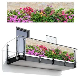 BALKON-SICHTSCHUTZ Blumen - Pflanzen - Blätter - Steine Windschutz 300x95 cm