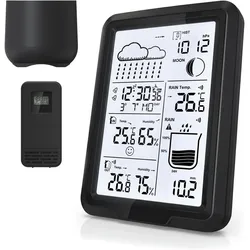 Bearware Wetterstation Funk mit Aussensensor und Regensensor, Temperatur, Luftfeuchtigkeit, Luftdruck, Wecker, Wetterstation, Schwarz