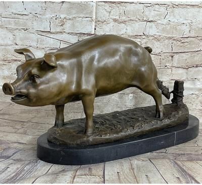 Bronzhaus Signed Wild Pig Bronze Sculpture Figure Art Deco Figurine Home Decor Decoration