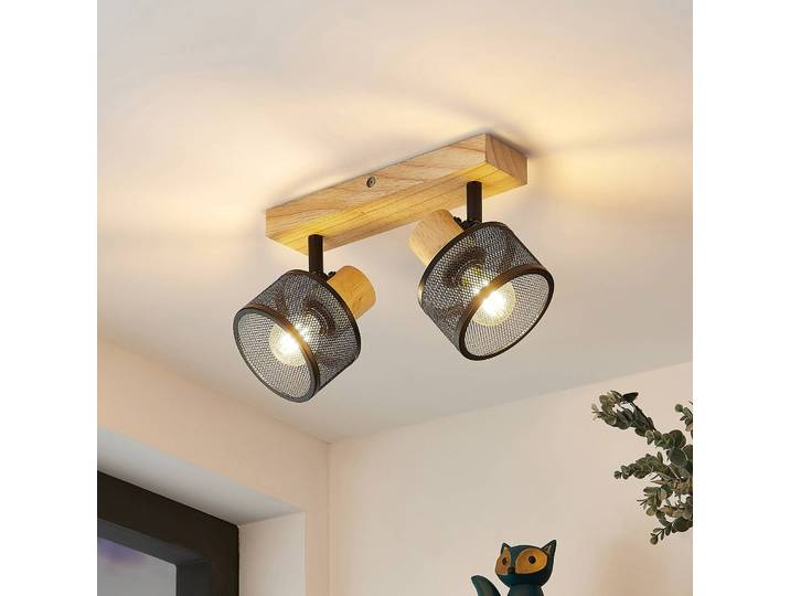 Lindby Evinora Deckenstrahler aus Holz, 2-flammig Lindby, dimmbar, Holz hell, für Wohn- / Esszimmer, Holz, Modern, Strahler