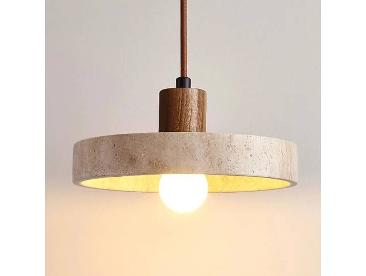 Suspension Wabi Sabi en travertin jaune, style nordique rétro, design soucoupe volante, pour table à manger et chevet, éclairage LED crème