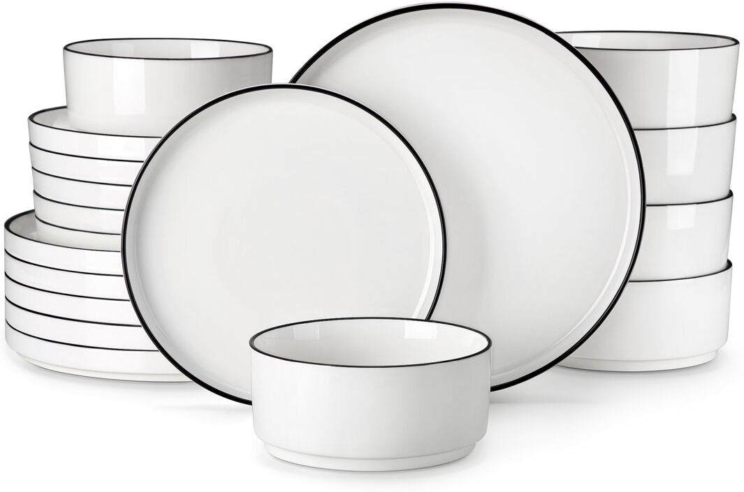 MALACASA 18 Piece Porcelain China Dinnerware Set - Service for 6 Black/White 18