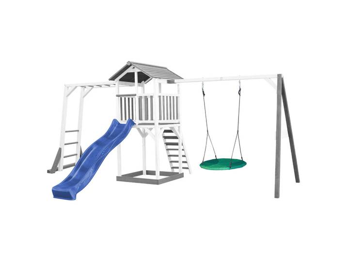 Spielturm, Grau, Weiß, Holz, Hemlocktanne, 519x242x349 cm, EN 71, CE, FSC 100%, Freizeit & Co, Gartenspielzeug, Spieltürme