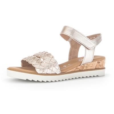Sandalette GABOR "GENUA", Damen, Gr. 36, Textil, gold (goldfarben), Glattleder, metallic, Schuhe Sandalette, Sommerschuh, Sandale, Keilabsatz, mit Klettverschluss, Weite G