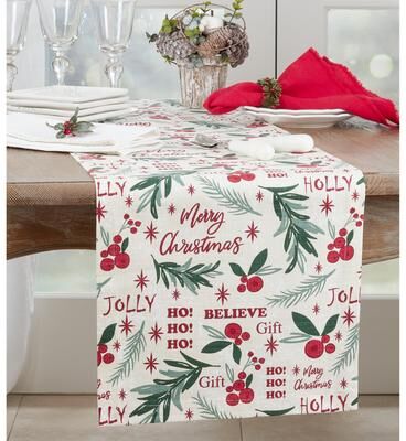 Saro Lifestyle Holiday Table Runner With Holly Christmas Design