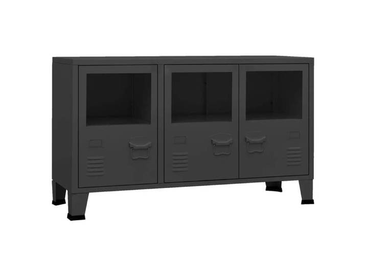 Buffet bahut enfilade industriel Noir 105x35x62 cm Métal et verre J1029