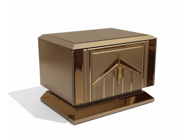 JVmoebel Nachttisch Luxus Nachttisch Edle Holzkonsole mit goldenen Metallelementen SOFORT (2x Nachttisch), Made in Europa