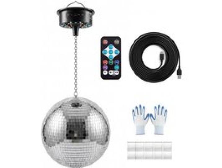 VEVOR Spiegelkugel Discokugel Mirrorball 300 mm mit Motor Fernbedienung LED, für Partys Heimdekoration Bühnen DJ- & Tanzclubs RGB plus 3 Mischfarben 0/3/6/9/12/15 U/min USB-Anschluss & Batteriebetrieb