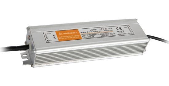 Lyslight Transformator 60W - 24V - Plug and Play - Waterdicht - Zilvergrijs