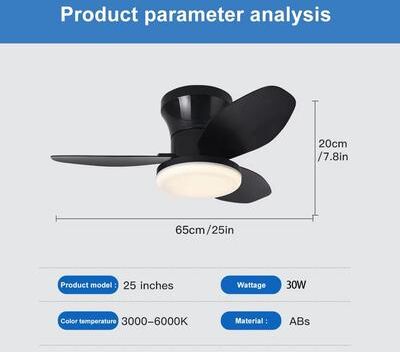Inspired Finds LED Ceiling Fan Light Modern Nordic Ceiling Mounted Fan With Decorative Lighting For Living Room, Bedroom & Dining Spa pure Black 85 265v