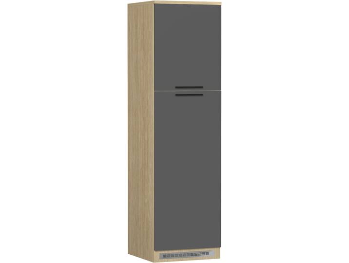 Kühlumbauschrank KOCHSTATION Luna, Kühlschrank-Umbau, Einbauschrank für Kühlschrank, Made in Italy , grau (anthrazit, eiche chopinfarben), B:60cm H:214,5cm T:60cm, Schränke, Kühlumbauschrank, B/T/H: 60×60×214,5 cm, für zwei Kühlschrankhöhen vorbereitet