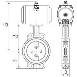 Riegler Zwischenflansch Absperrklappe pneumatischer Stellantrieb doppeltwirke..., Thermostat