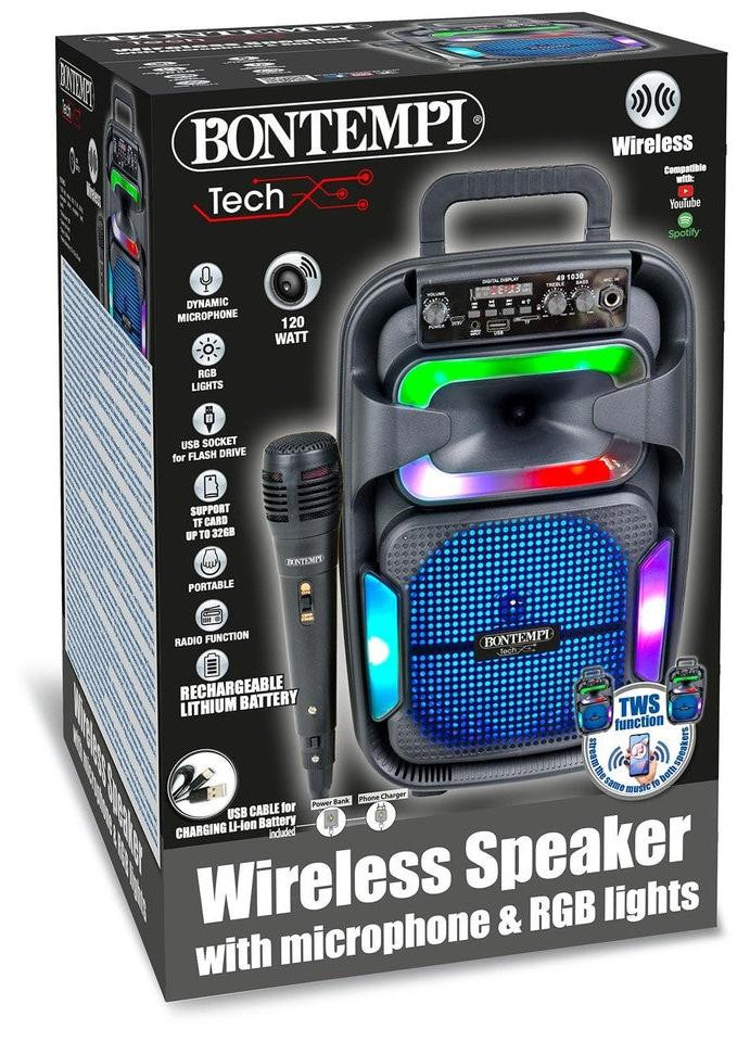 Bontempi draadloze soundbox karaoke-luidspreker met microfoon en lichteffecten