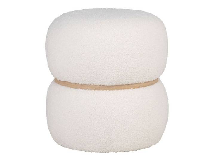 Pouf Milford en teddy blanc avec bande en bois naturel ø38 cm - Réf. VK8681847493341
