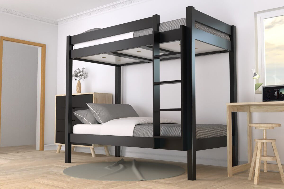 ABC MEUBLES Etagenbett 2 Plätze 90x190 rechts Skala Holz ABC - Schwarz
