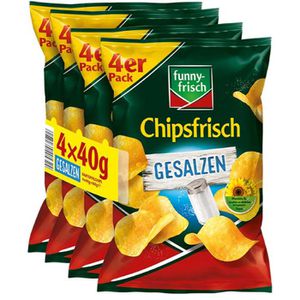 funny-frisch Chips Chipsfrisch gesalzen, Kartoffelchips, je 40g, 4 Tüten