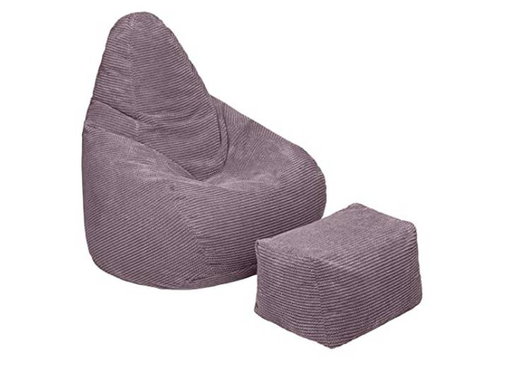 Loft 25 sitzsack Cord mit Fußhocker – Gaming sitzsack mit füllung, Komfortabler Bean Bag Erwachsene mit Rückenlehne,sitzsäcke,Bean Bag Chair (Mink, Sitzsack + Fußhocker)