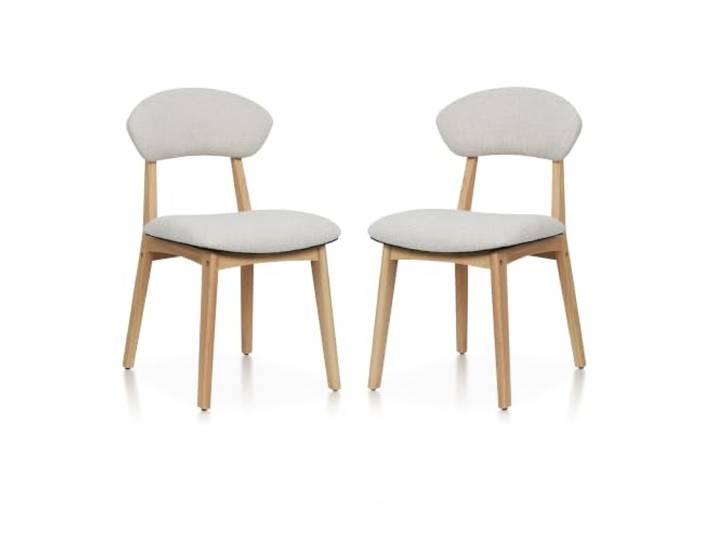 Kosmi 2 Stühle Lina aus Kautschukholz und meliertem Stoff, gepolstert Struktur aus Gummibaumholz, Sitz und Rückenlehne mit Schaumstoff gepolstert, Stoff meliert weich und elegant