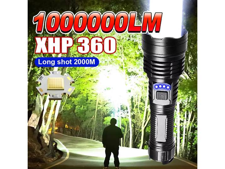 Ultra puissant 1000000 LM lampe de poche Rechargeable 18650 torche haute puissance XHP360 lampe de poche LED travail 12H Camping lanterne tactique