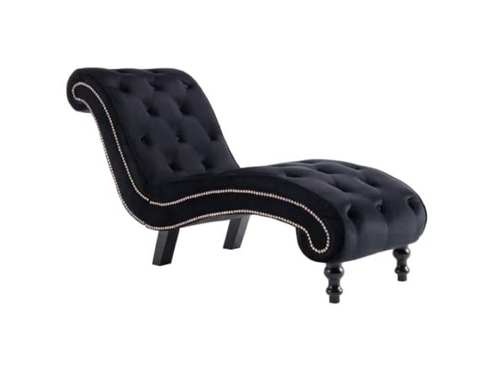 Chaiselongue Schwarz mit Samt gepolstert mit Steppung, Liege Ergonomisch Dicke Polsterung, Knopfsteppung, max. 110 kg, elegantes Design, Komfort