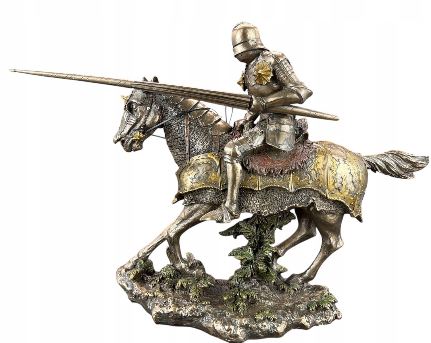 Grote Ridder te Paard met Speer - Bronskleurige Decoratieve Beeld voor op tafel