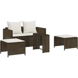 vidaXL 5-tlg. Garten-Sofagarnitur Kissen Stapelbar Braun Poly Rattan