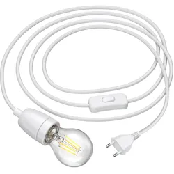ledscom.de Textilkabel LEHA II Stecker Schalter E27 Porzellan-Fassung weiß 3 m + LED Lampe weiß 3-Stufen Dimmen: max. 1020lm