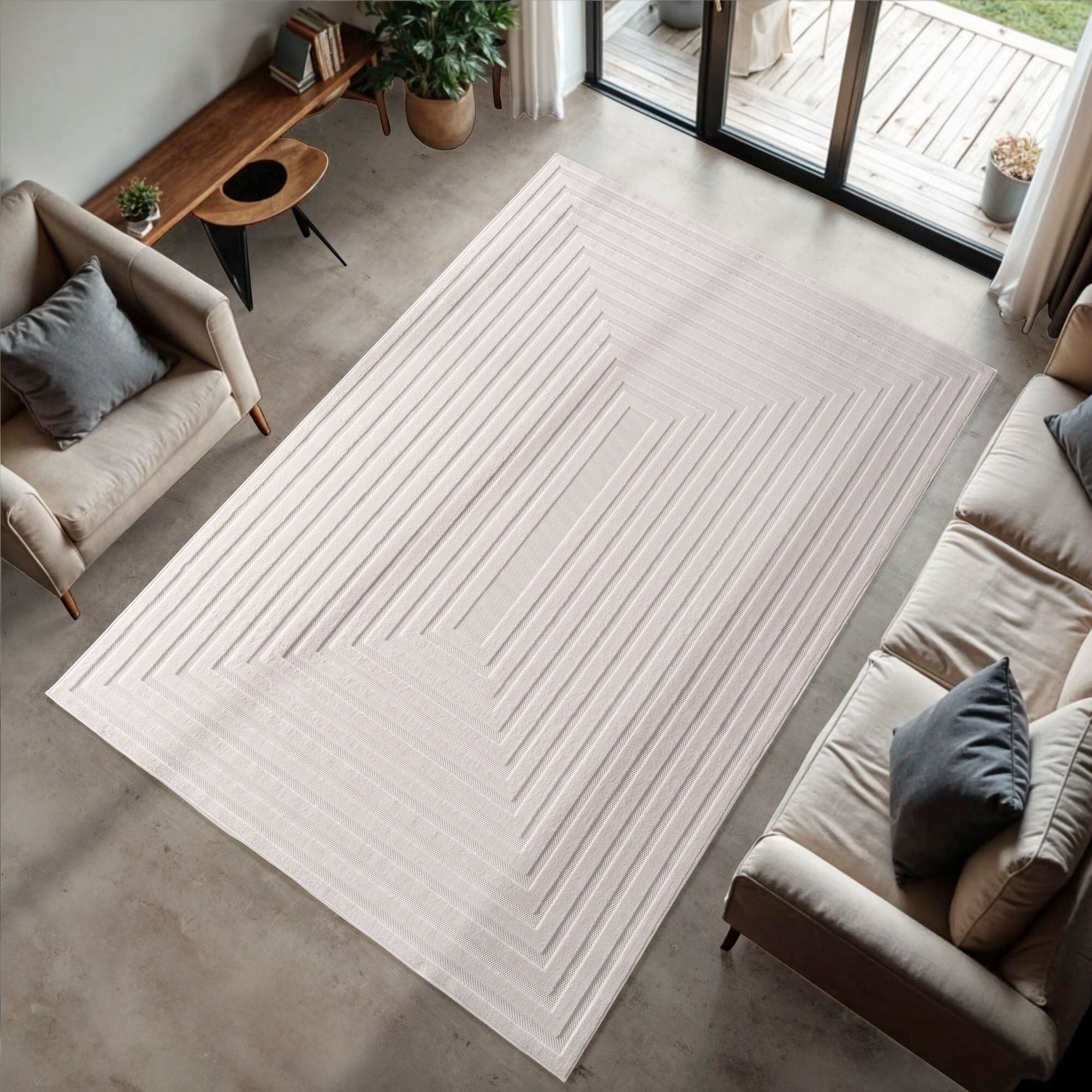 Outdoorteppich AYYILDIZ TEPPICHE "DOHA 1653", beige (creme), B:240cm H:4mm L:340cm, Polypropylen, Teppiche, Outdoorteppich, 3D Hoch-Tief-Effekt, leichter Kurzflor, Läufer, In- und Outdoor creme B : 240cm 1 Stk., 4mm, L: 340cm