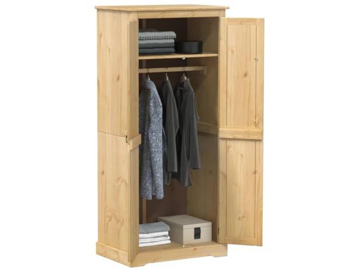 Kleiderschrank Corona aus massivem Kiefernholz, Rustikaler Schlafzimmerschrank mit Metallgriffen, 76x50x170 cm