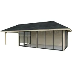 Palmako Pavillon Bianca 24,9 m2 Set 518 Slide Plus mit Isolierglas-Schiebetüren naturbelassen