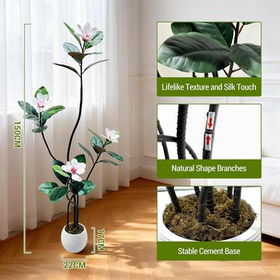YUN 5 ft Artificial Magnolia Tree in White Planter