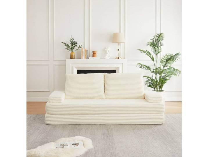 Canapé modulable convertible AESVAR 2 places 211 5 cm velours côtelé beige