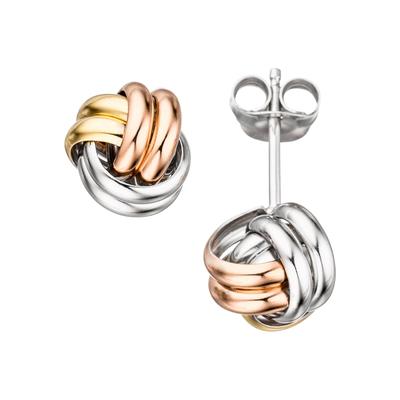 Paar Ohrstecker JOBO, silber (silber 925), Ohrringe, Damen, 9mm, Silber 925 (Sterlingsilber), Knoten 925 Silber tricolor dreifarbig vergoldet