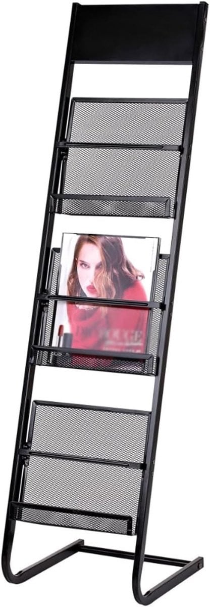 Tijdschriftenhouder en krantenrek met 3 planken - Zwart