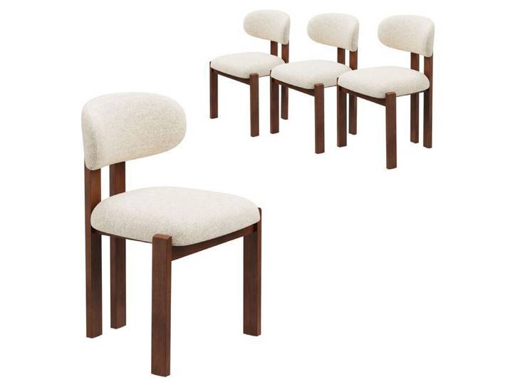 COLAMY Chaise Lot de 4 chaises de salle à manger en chenille bois massif marron assise confortable style nordique beige