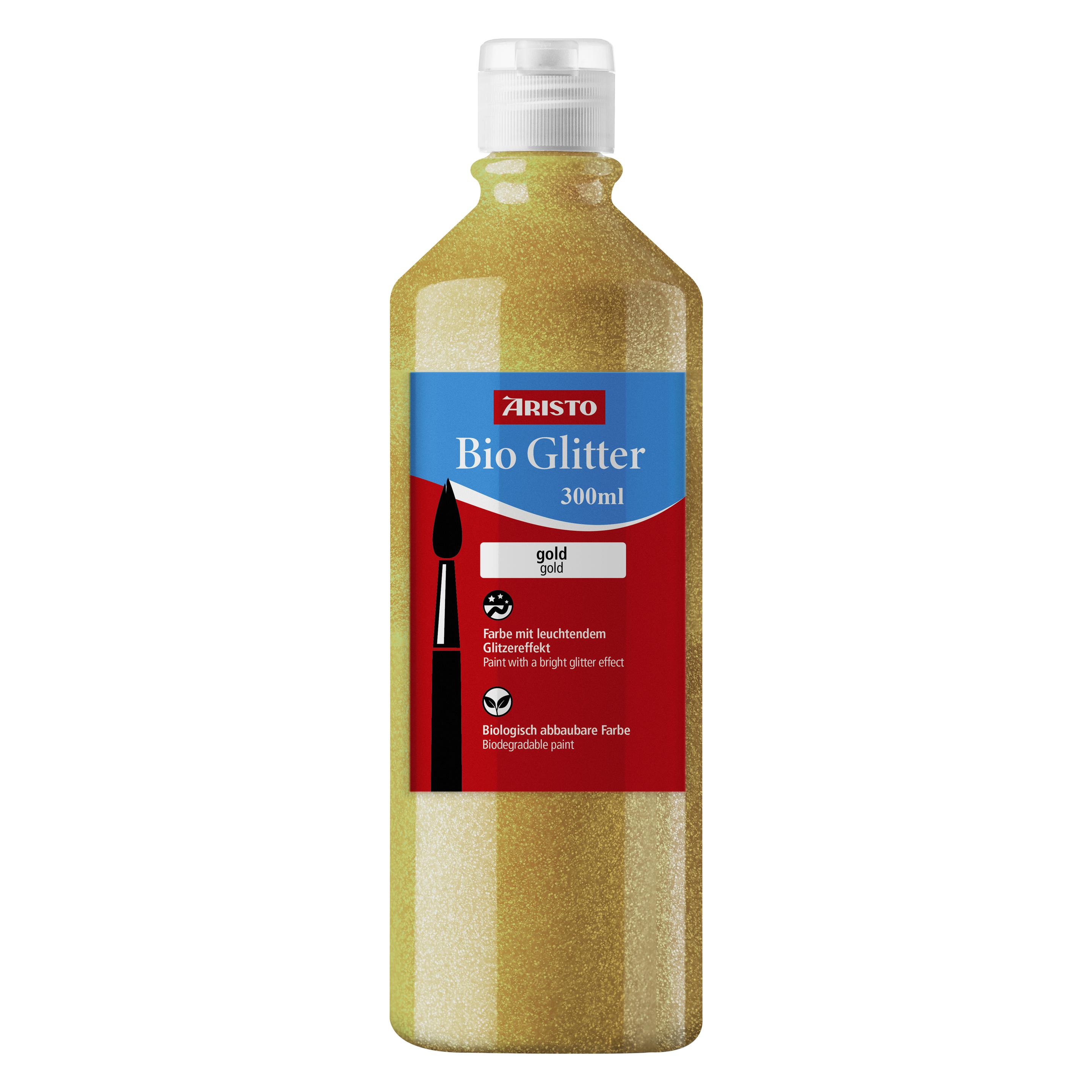 Aristo Bioglitter Paint, Flüssigmalfarbe mit Glitzereffekt, 300 ml Flasche, gold (300 ml) (AR32380)