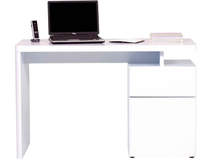 Schreibtisch JAHNKE CU-LIBRE 120 , weiss (hochglanz weiß, hochglanz weiß, hochglanz weiß), B:120cm H:76cm T:55cm, Tische, Schreibtisch, platzsparender Arbeitsplatz