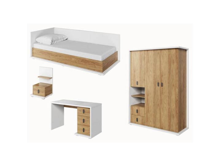Feldmann-Wohnen Jugendzimmer-Set Simi weiß / Hickory Oak 420 / 212 / 200cm 4-teilig, Braun, Rechteckig, 420x200x212 cm, Babymöbel & Kindermöbel, Kinderzimmer & Jugendzimmer, komplette Jugendzimmer