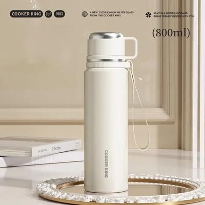 Uplifted Finds COOKER KING Floral Thermos Bottle Stainless Steel Insulated Tea Maker With Strainer white 800 Ml