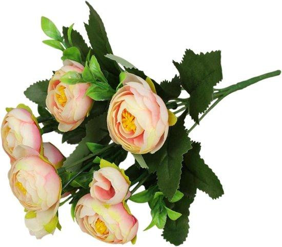 Zijdebloemen Decoratie Kunstbloemen Boeket Roze Wit - Hoogte: 28 cm