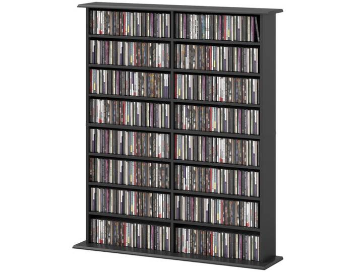 LIA Rangements pour CD et DVD avec 16 compartiments et 12 étagères réglables capacité max. 720 CD/396 DVD et Blu-ray noir