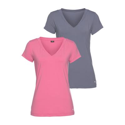 Funktionsshirt H.I.S "Activewear", Damen, Gr. 40, bunt (blau, hellpink), Obermaterial: 92% Polyester, 8% Elasthan, figurbetont, V-Ausschnitt, Shirts Funktionsshirt, sportlicher Stil, V-Ausschnitt, für dynamische Aktivitäten