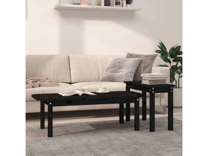 HEFZGDB 2-TLG. Couchtisch-Set Schwarz Massivholz Kiefer, Platzsparendes Design mit Robuster Tischplatte, Vielseitig einsetzbar für Wohnzimmer, Beistelltische aus Naturmaterial,