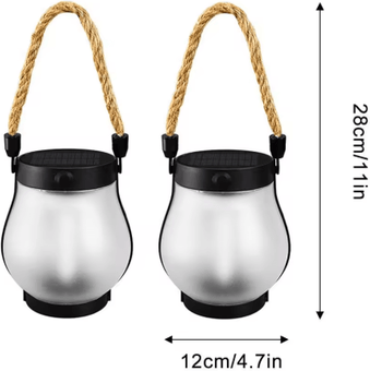 Inspire Picks Dancing Flame Solar Lantern Outdoor Lights Waterproof Flickering Flame Garden Lantern USB Rechargeable 2 Modes 2pcs small