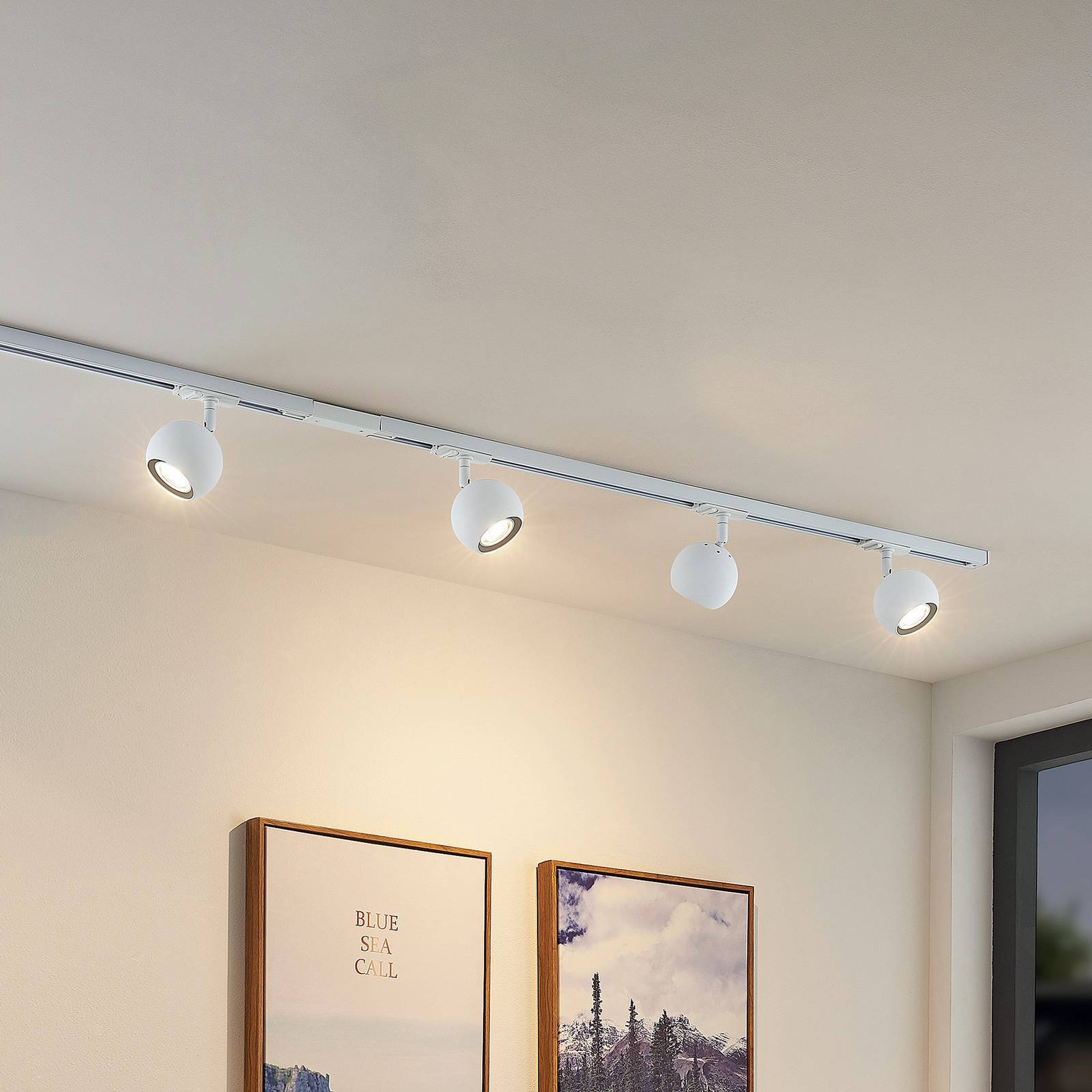Lindby track lighting system Linaro, GU10, 4-bulb, white, Ã˜ 9 cm Linaro Lindby, dimmable, White / opal, Hallway, metal, Modern