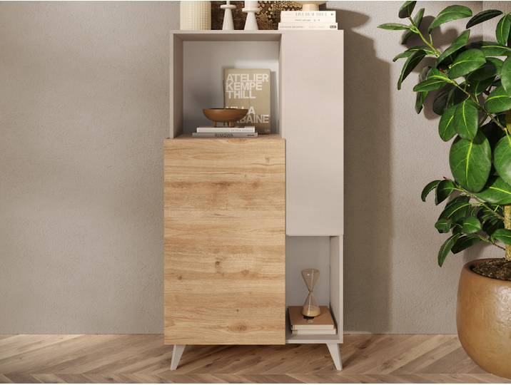 Vitrine Monaco gris clair/chene - Basika