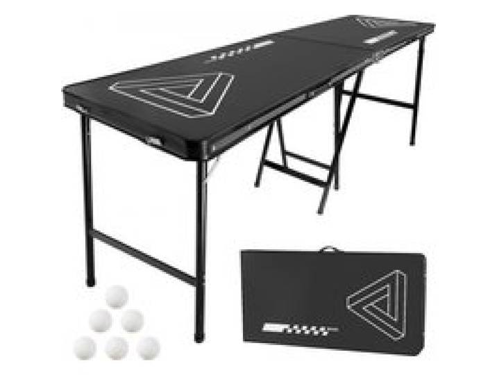 VEVOR Table de bière pong portable, 2,4 m, table surélevée de jeu de beer pong pliable de 0,9 m, avec poignée de transport et 6 balles de ping-pong, pour bureau, fête de hayon, voyage et camping, noir