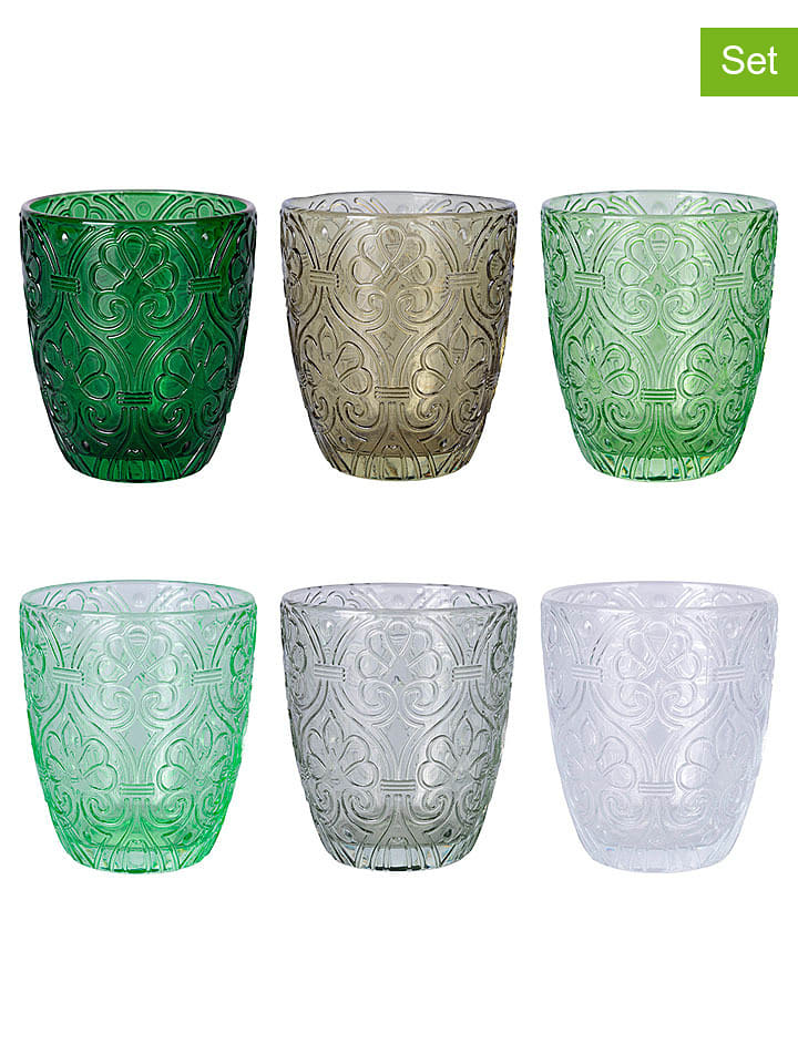 Villa d´Este 6er-Set: Gläser "Granada" in Grün/ Transparent - 300 ml - onesize